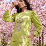 Parrot Green Structured Cuffs Embroidered Midi Dress - Western Era Dresses for women