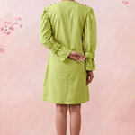 Parrot Green Structured Cuffs Embroidered Midi Dress - Western Era Dresses for women