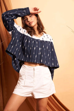 Patch Embroidered Pleated Crop Top