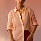 Peach Mesh Oversized Shirt - Western Era Tops for women