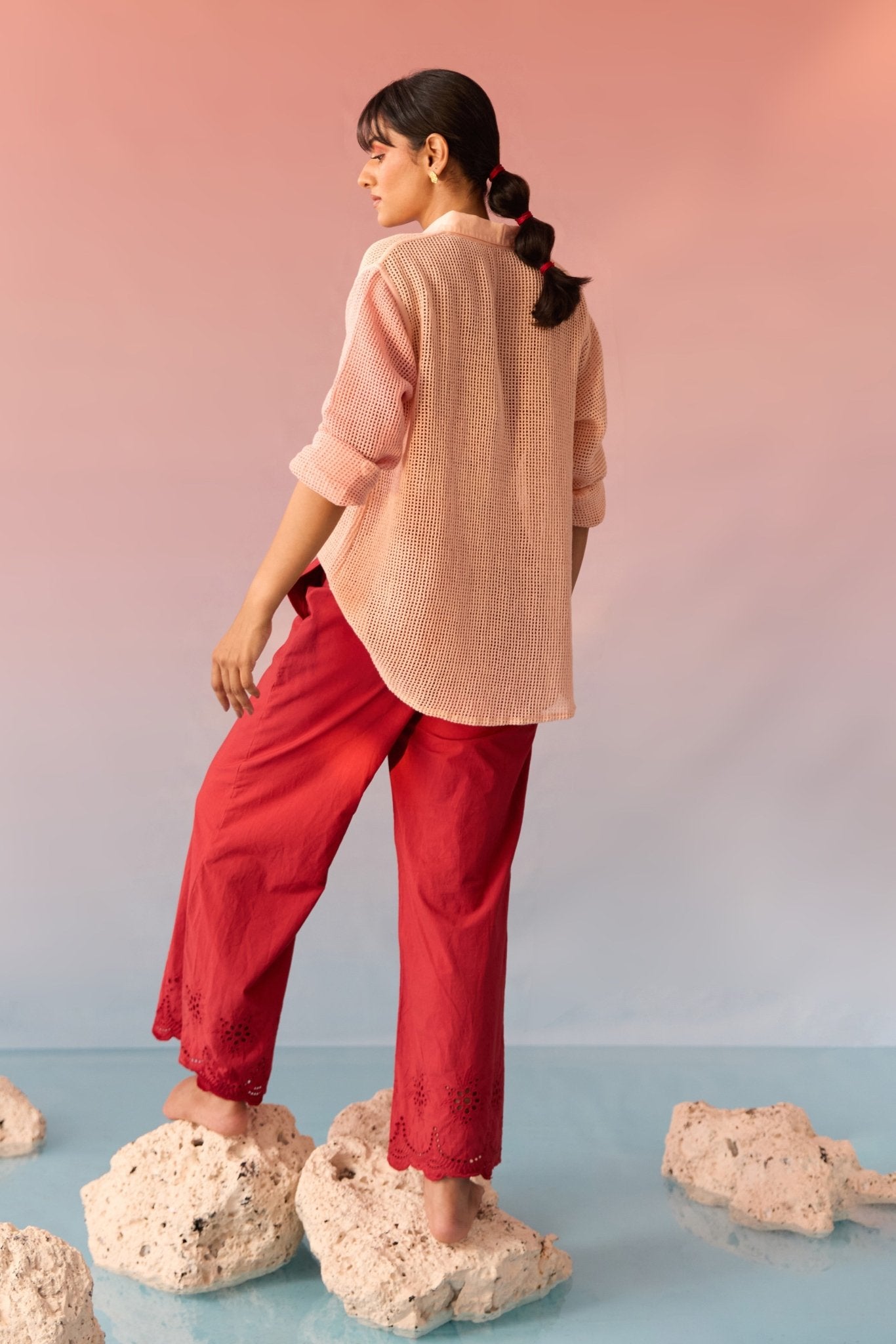 Peach Mesh Oversized Shirt - Western Era Tops for women