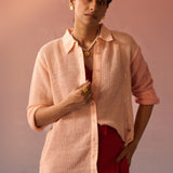 Peach Mesh Oversized Shirt - Western Era Tops for women