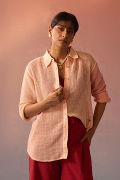 Peach Mesh Oversized Shirt