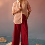 Peach mesh oversized shirt with Schiffli trousers - Western Era Co - ord set for women