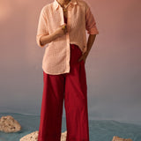 Peach mesh oversized shirt with Schiffli trousers - Western Era Co - ord set for women