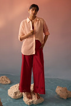 Peach mesh oversized shirt with Schiffli trousers