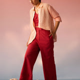 Peach mesh oversized shirt with Schiffli trousers - Western Era Co - ord set for women