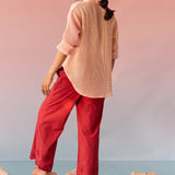 Peach mesh oversized shirt with Schiffli trousers - Western Era Co - ord set for women