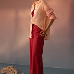 Peach mesh oversized shirt with Schiffli trousers - Western Era Co - ord set for women