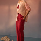 Peach mesh oversized shirt with Schiffli trousers - Western Era Co - ord set for women