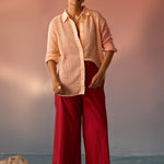 Peach mesh oversized shirt with Schiffli trousers - Western Era Co - ord set for women