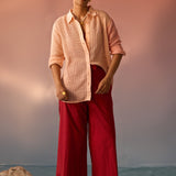 Peach mesh oversized shirt with Schiffli trousers - Western Era Co - ord set for women