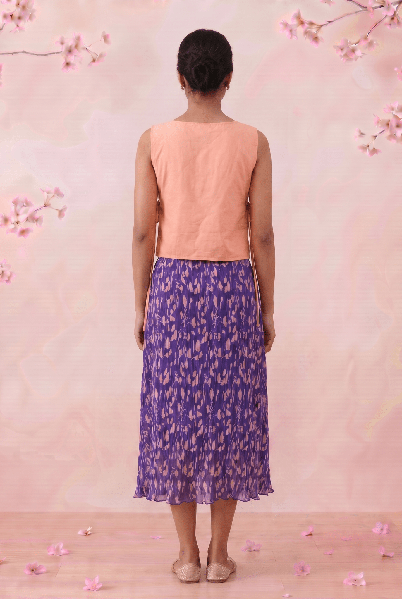 Peach Pink Front Flower Embroidery Sleeveless Side Tie - Up Overtop - Western Era Tops for women