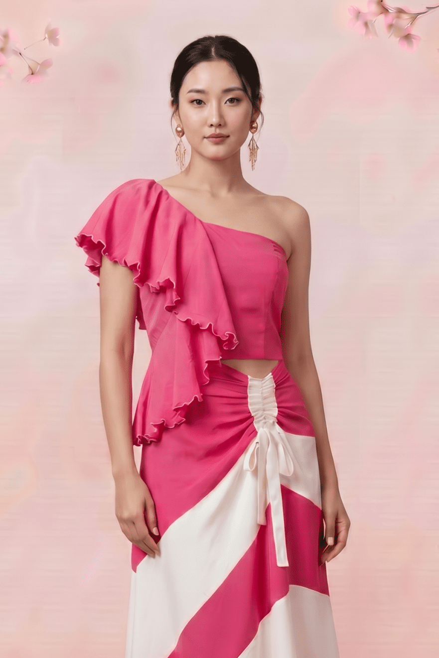 Petal Drift One Shoulder Scalloped Embroidery Frilled Top - Western Era Tops for women