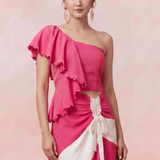 Petal Drift One Shoulder Scalloped Embroidery Frilled Top - Western Era Tops for women