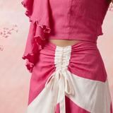 Petal Drift One Shoulder Top And Pink White Colour Block Skirt Set - Western Era Co - ord set for women