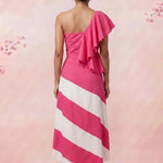 Petal Drift One Shoulder Top And Pink White Colour Block Skirt Set - Western Era Co - ord set for women