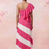 Petal Drift One Shoulder Top And Pink White Colour Block Skirt Set - Western Era Co - ord set for women