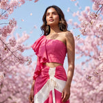 Petal Drift One Shoulder Top And Pink White Colour Block Skirt Set - Western Era Co - ord set for women