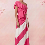 Petal Drift One Shouldrer Top And Pink White Diagonal Stripe Skirt Set - Western Era Co - ord set for women