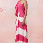 Petal Drift One Shouldrer Top And Pink White Diagonal Stripe Skirt Set - Western Era Co - ord set for women