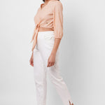 Picnic Wear Front Knot Orange Cotton Linen Top - Western Era Tops for women