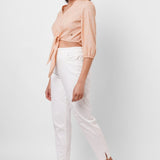 Picnic Wear Front Knot Orange Cotton Linen Top - Western Era Tops for women