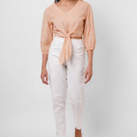 Picnic Wear Front Knot Orange Cotton Linen Top - Western Era Tops for women