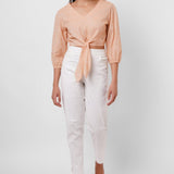 Picnic Wear Front Knot Orange Cotton Linen Top - Western Era Tops for women