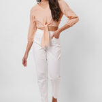 Picnic Wear Front Knot Orange Cotton Linen Top - Western Era Tops for women