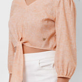 Picnic Wear Front Knot Orange Cotton Linen Top - Western Era Tops for women