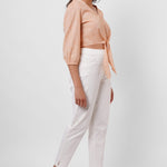 Picnic Wear Front Knot Orange Cotton Linen Top - Western Era Tops for women