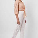 Picnic Wear Front Knot Orange Cotton Linen Top - Western Era Tops for women