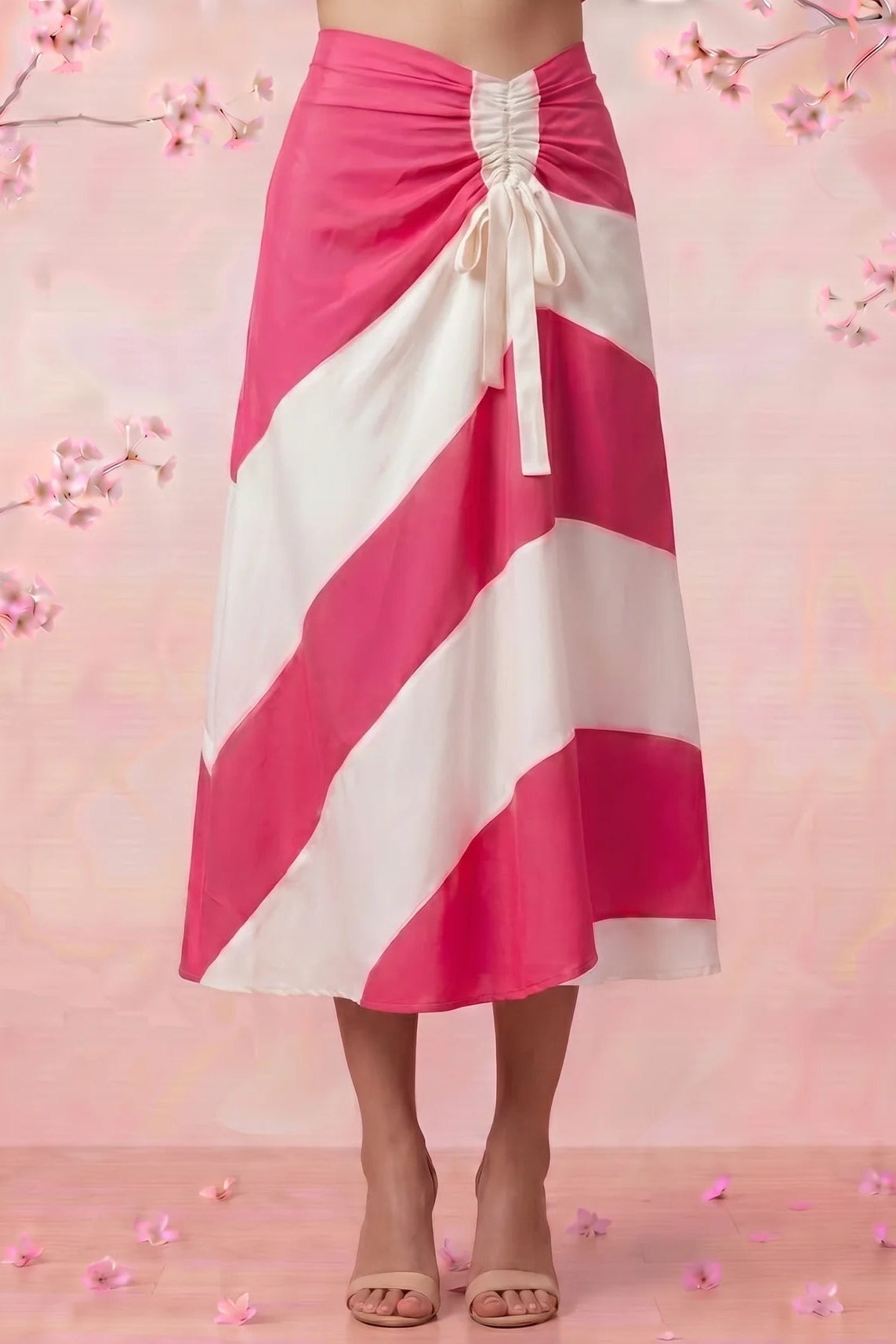 Pink Sorbet Slant White And Pink Stripe Skirt - Western Era Skirt for women