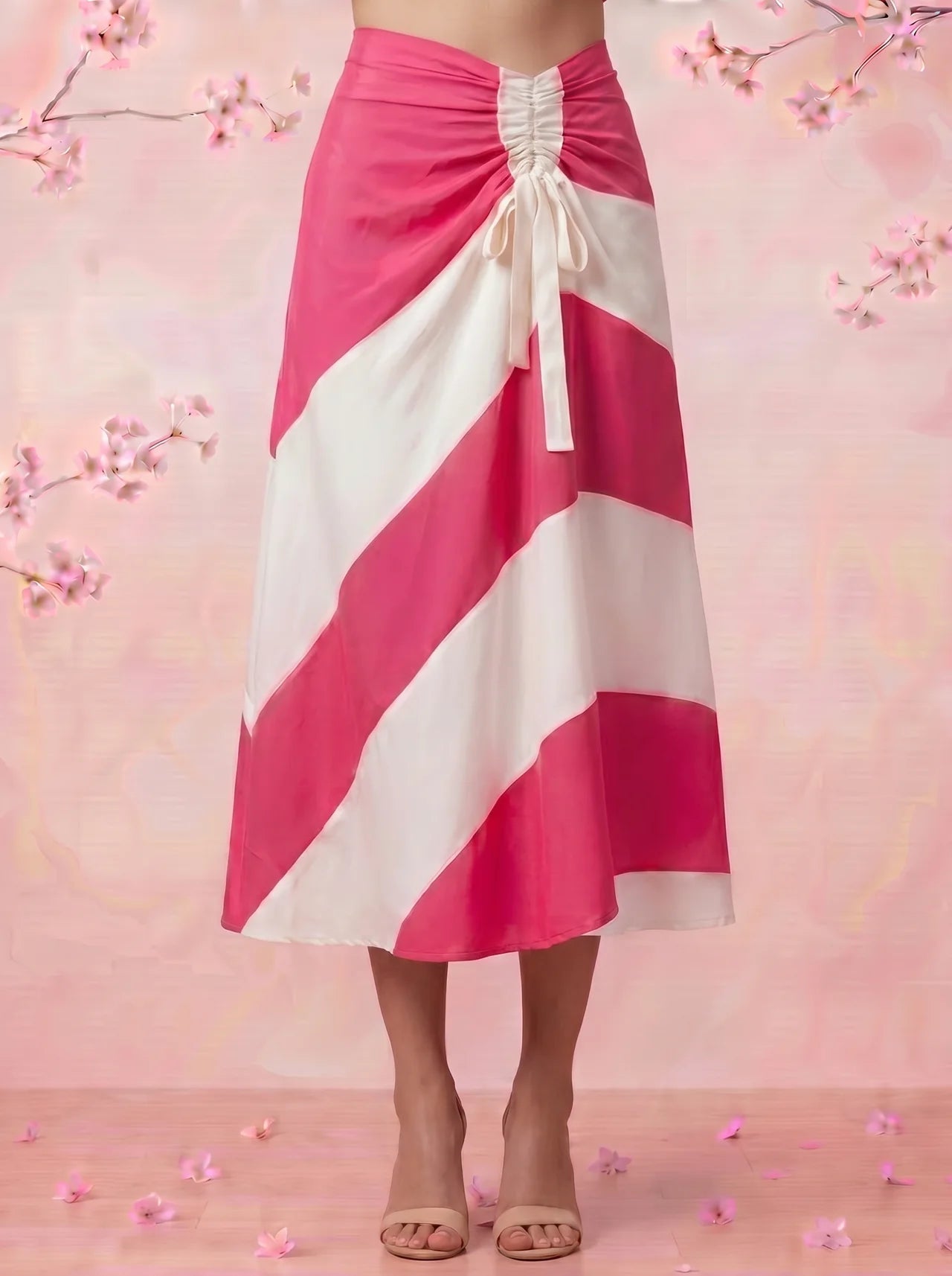 Pink Sorbet Slant White And Pink Stripe Skirt - Western Era Skirt for women