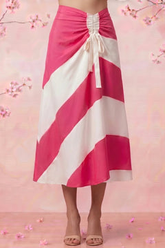 Pink Sorbet Slant White And Pink Stripe Skirt - Western Era Skirt for women