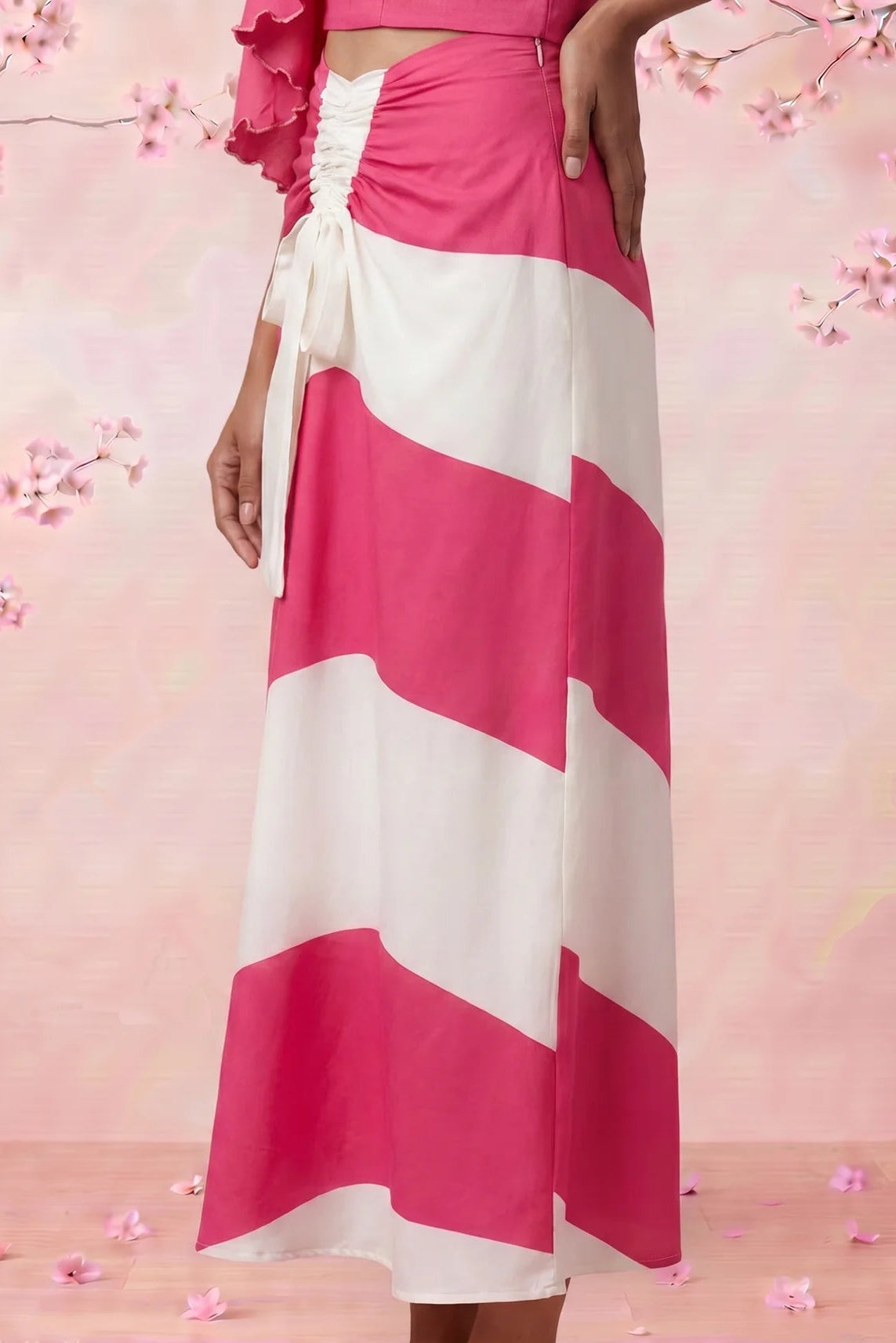 Pink Sorbet Slant White And Pink Stripe Skirt - Western Era Skirt for women