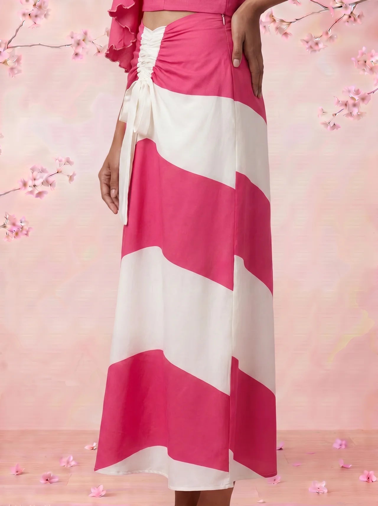 Pink Sorbet Slant White And Pink Stripe Skirt - Western Era Skirt for women