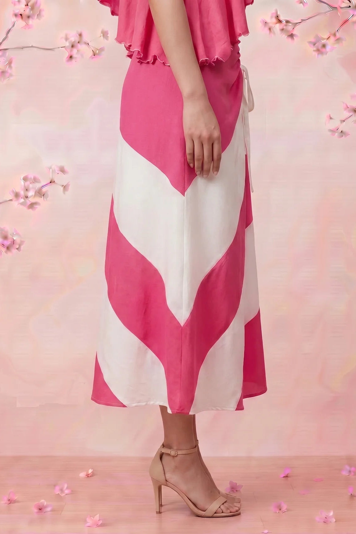 Pink Sorbet Slant White And Pink Stripe Skirt - Western Era Skirt for women