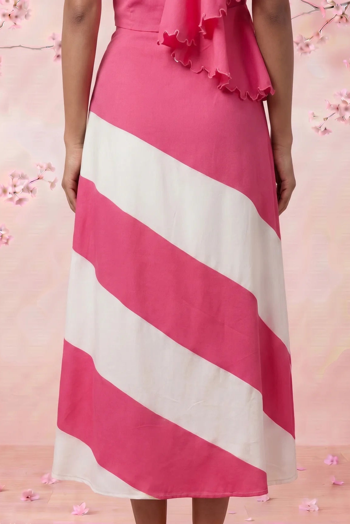 Pink Sorbet Slant White And Pink Stripe Skirt - Western Era Skirt for women