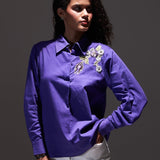 Pleated Cotton Shirt With Embellished Patch Detail - Western Era Tops for women