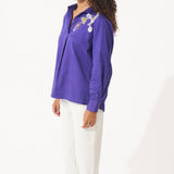 Pleated Cotton Shirt With Embellished Patch Detail - Western Era Tops for women