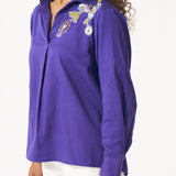 Pleated Cotton Shirt With Embellished Patch Detail - Western Era Tops for women