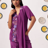 Plum Blossom Embroidered Asymmetric Set - Western Era Co - ord set for women