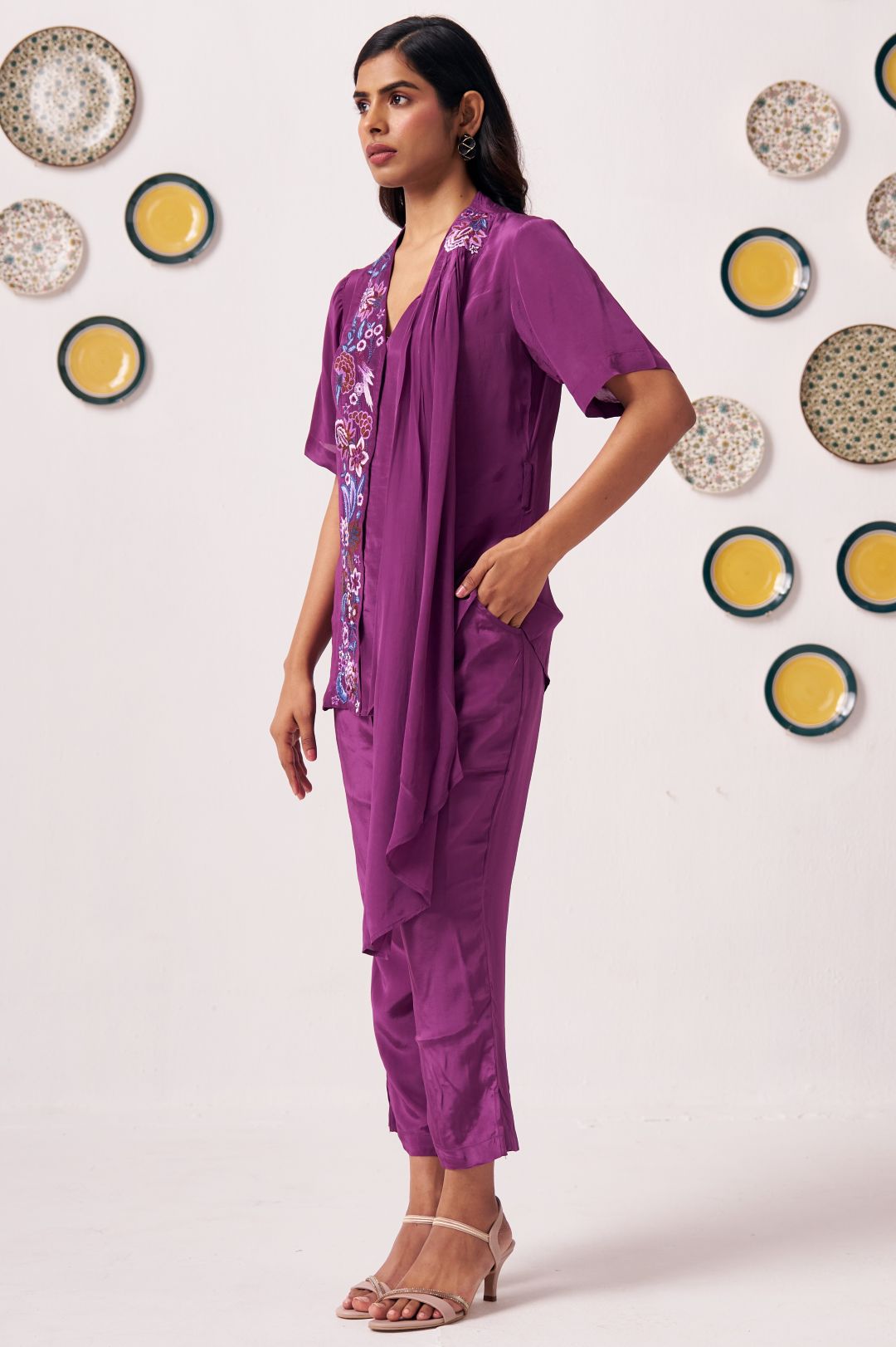 Plum Blossom Embroidered Asymmetric Top - Western Era Tops for women