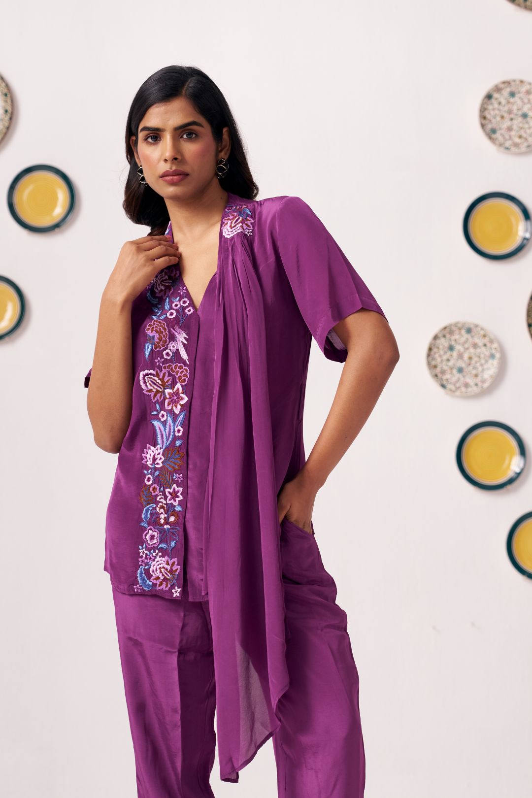 Plum Blossom Embroidered Asymmetric Top - Western Era Tops for women