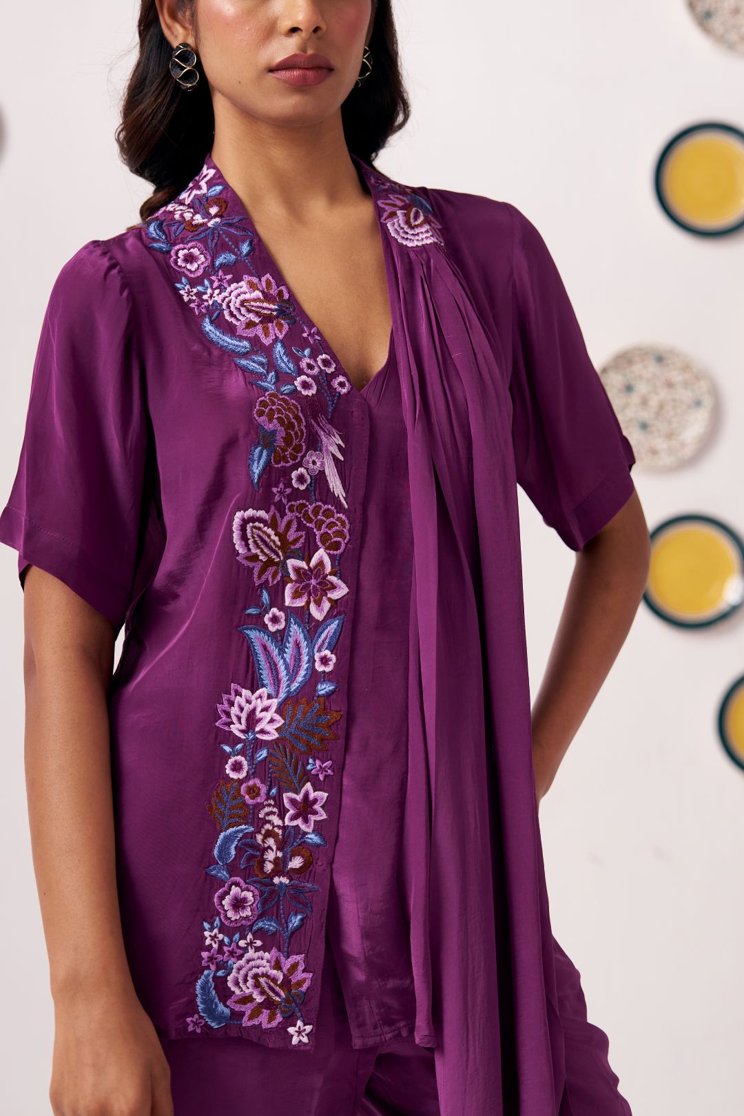 Plum Blossom Embroidered Asymmetric Top - Western Era Tops for women