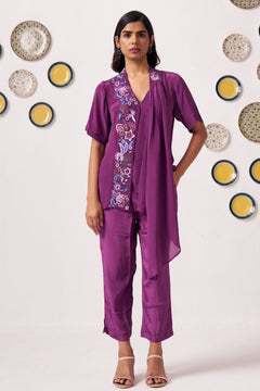 Plum Blossom Embroidered Asymmetric Top