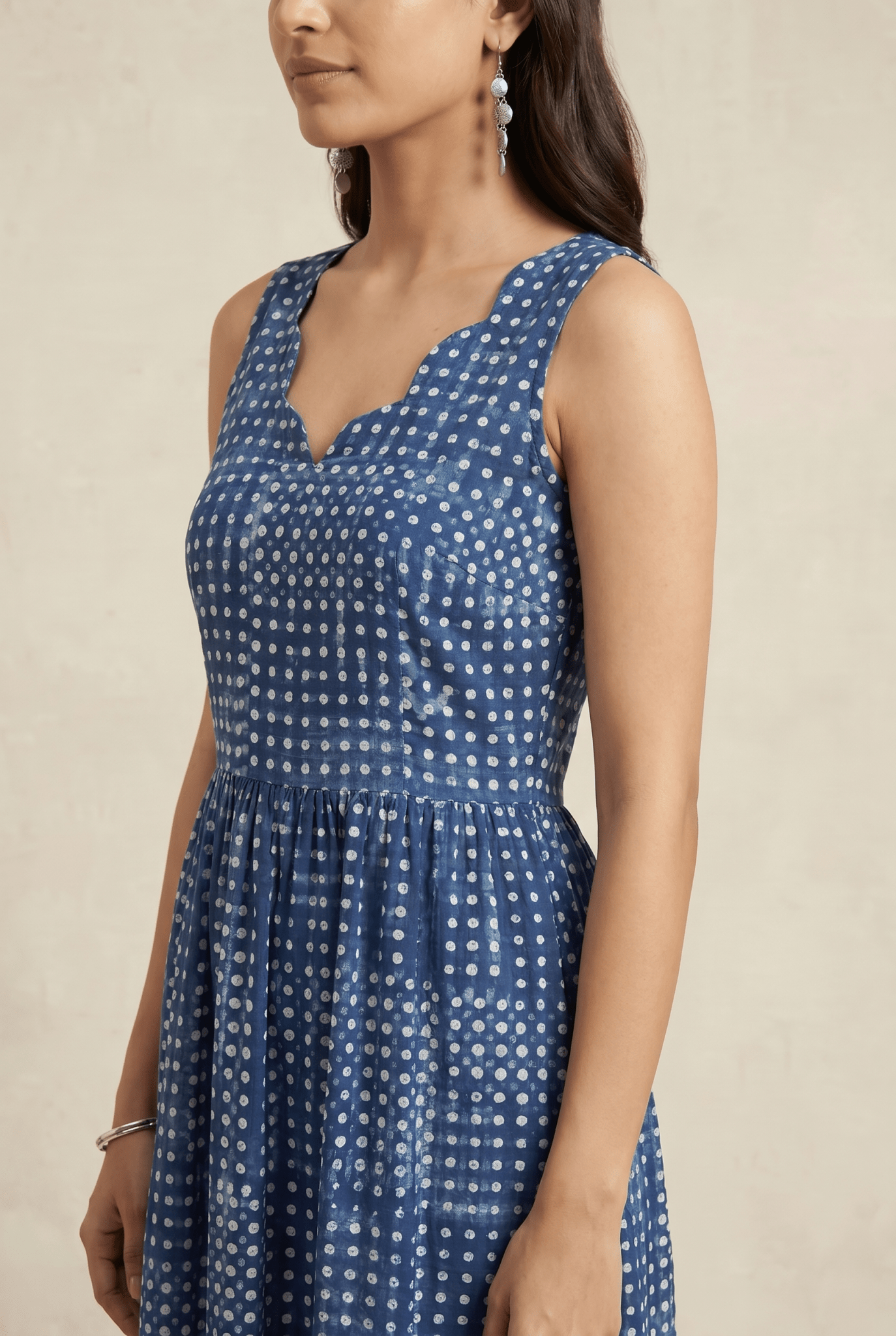 Printed Gathered Panel Dress With Designer Neck - Western Era Dresses for women