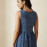 Printed Gathered Panel Dress With Designer Neck - Western Era Dresses for women